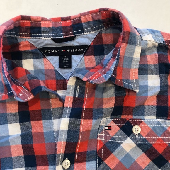 TOMMY HILFIGER boys plaid short sleeve button up - Picture 2 of 4